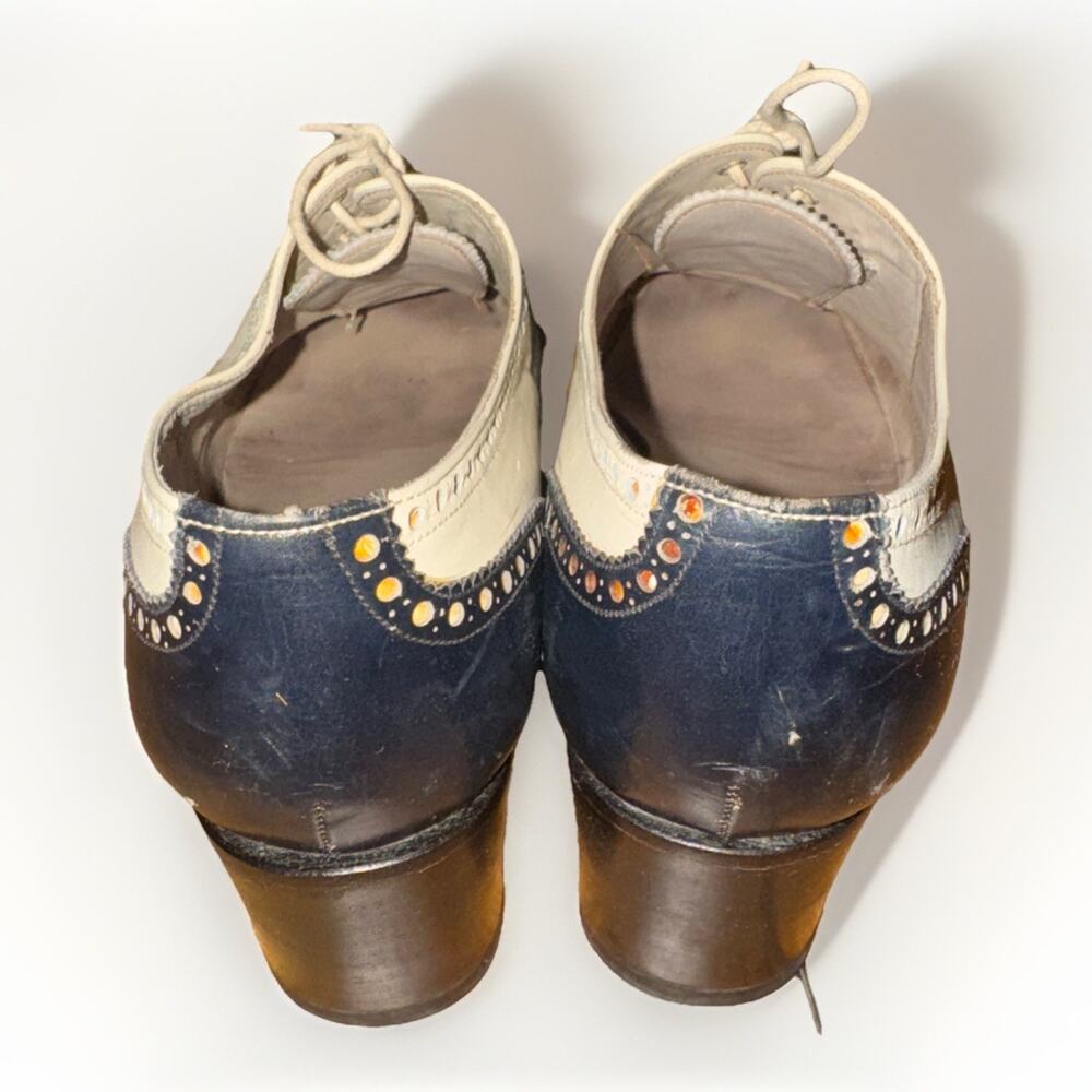 Yanko Espana Healed Wingtip Dress Shoes While And Black 9.5 Made In Spain - Picture 5 of 7
